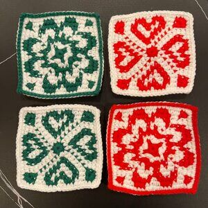 Set Of 4 Handmade Crochet Christmas Square Coaster 4"
